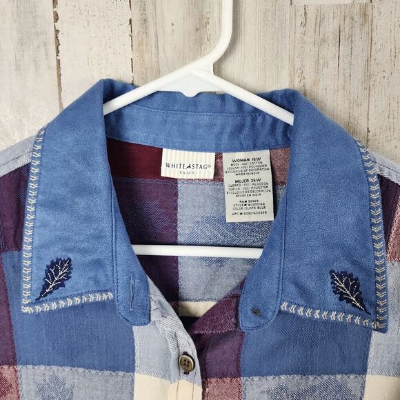 White Stag Leaf Patchwork Button Down Shirt Size 16W - Picture 5 of 8